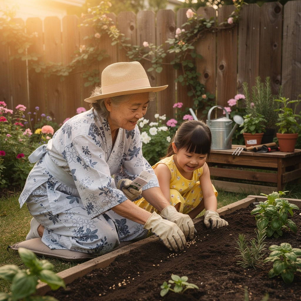 家庭菜園で収穫した新鮮な野菜、カラフルなトマトやレタスが盛り付けられている。
