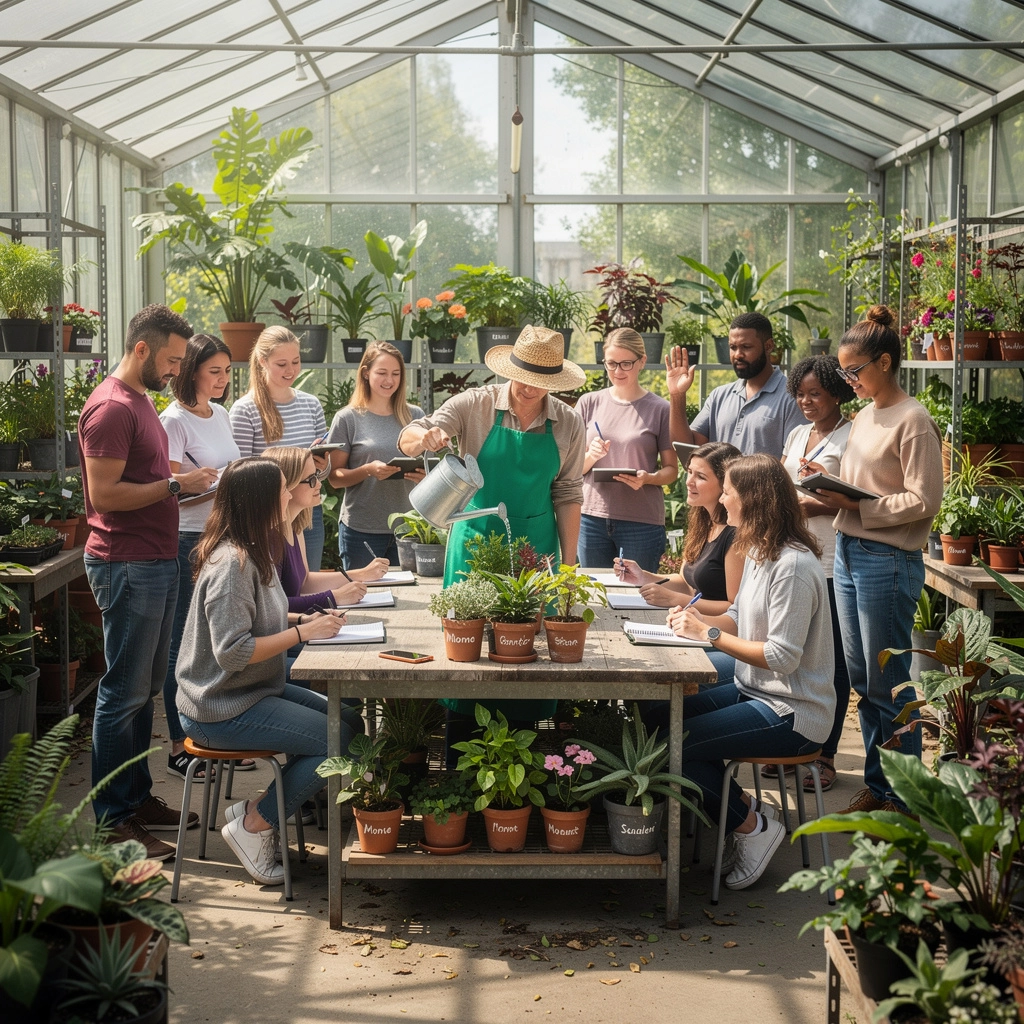 ガーデニングツールのセット、シャベルやハサミが整然と並べられている。