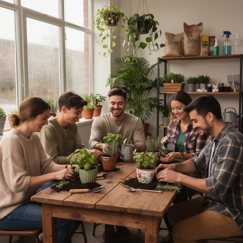 水やりのテクニックを紹介する画像、噴霧器を使っている様子が映っている。